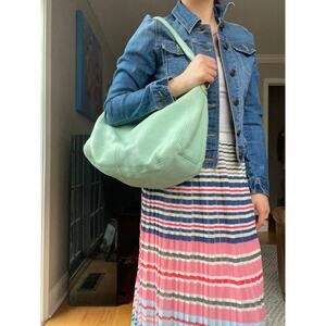 J.Crew Biennial Hobo 100% Leather Handbag, Shoulder Crossbody Bag, Mint Green